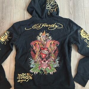 Ed Hardy Black Hoodie with Multicolor Logo